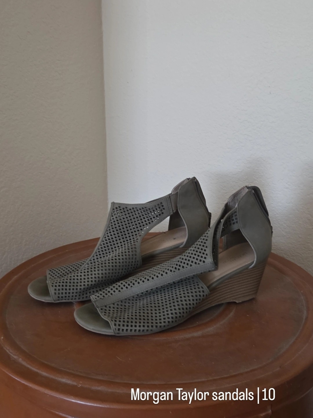 Morgan Taylor Olive Perforated Wedge Sandals